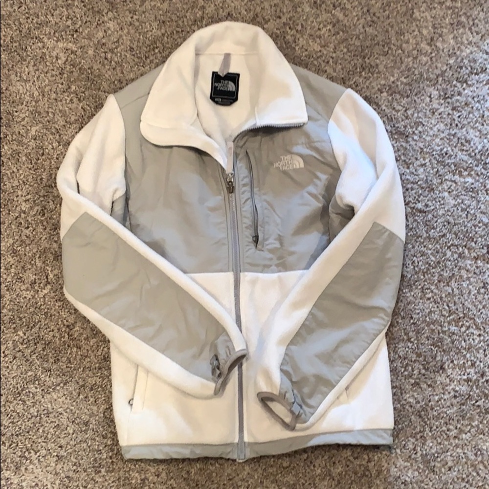 White and grey North Face Fleece jacket